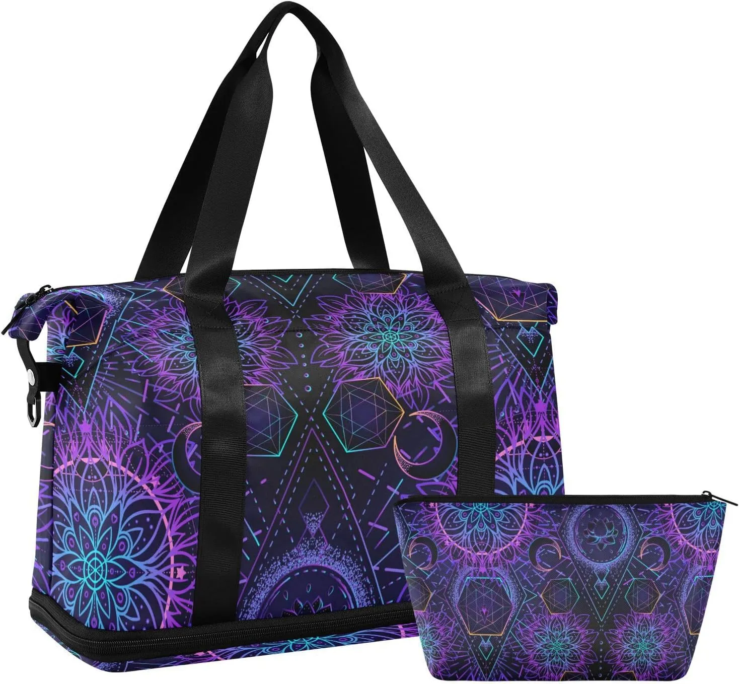 ALAZA Vintage Moon Geometric Gym Bag Sports Duffel Bag with Shoes Compartment, Overnight Weekender Travel Tote Bag for Women Men Trip College