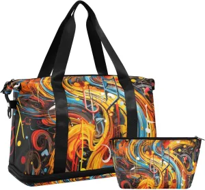 ALAZA Vintage Music Notes Gym Bag Sports Duffel Bag with Shoes Compartment, Overnight Weekender Travel Tote Bag for Women Men Trip College