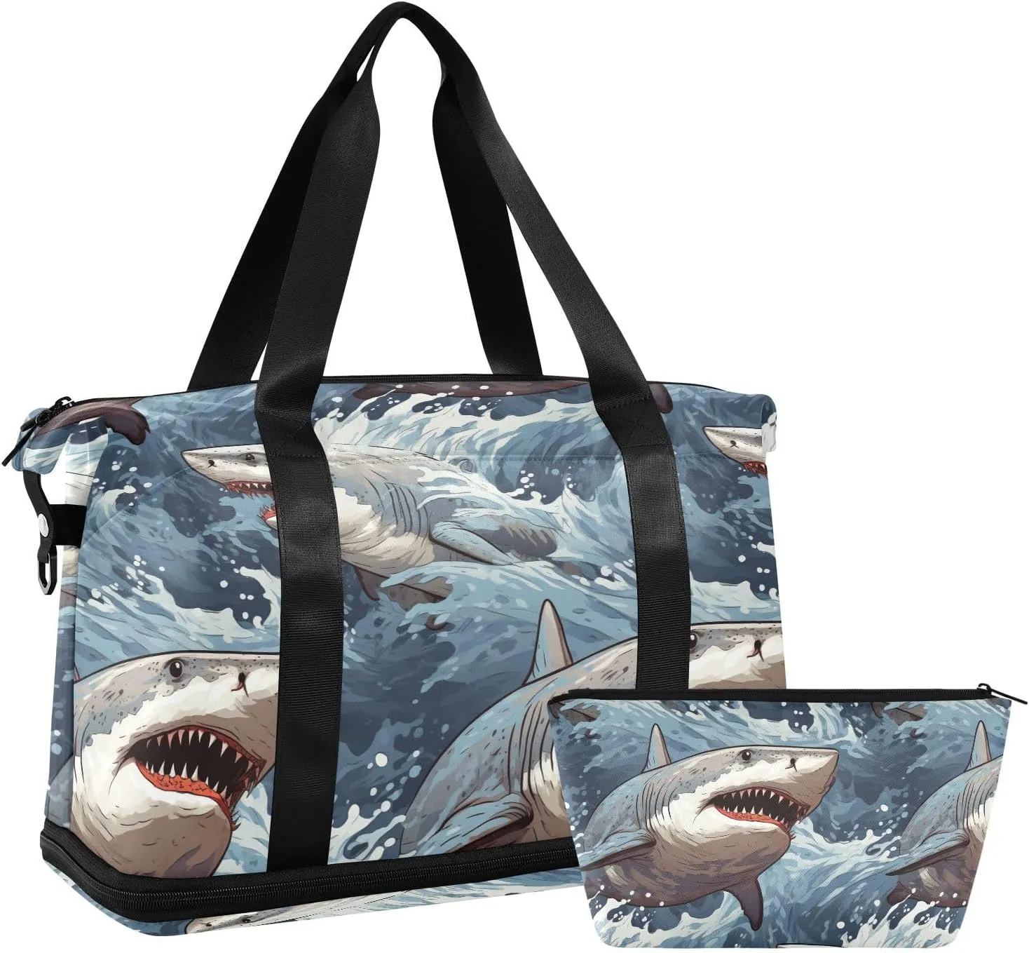 ALAZA Vintage Sharks Gym Bag Sports Duffel Bag with Shoes Compartment, Overnight Weekender Travel Tote Bag for Women Men Trip College