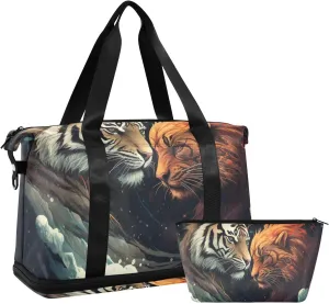 ALAZA Vintage Tiger and Clouds Gym Bag Sports Duffel Bag with Shoes Compartment, Overnight Weekender Travel Tote Bag for Women Men Trip College