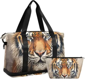 ALAZA Vintage Tiger Gym Bag Sports Duffel Bag with Shoes Compartment, Overnight Weekender Travel Tote Bag for Women Men Trip College