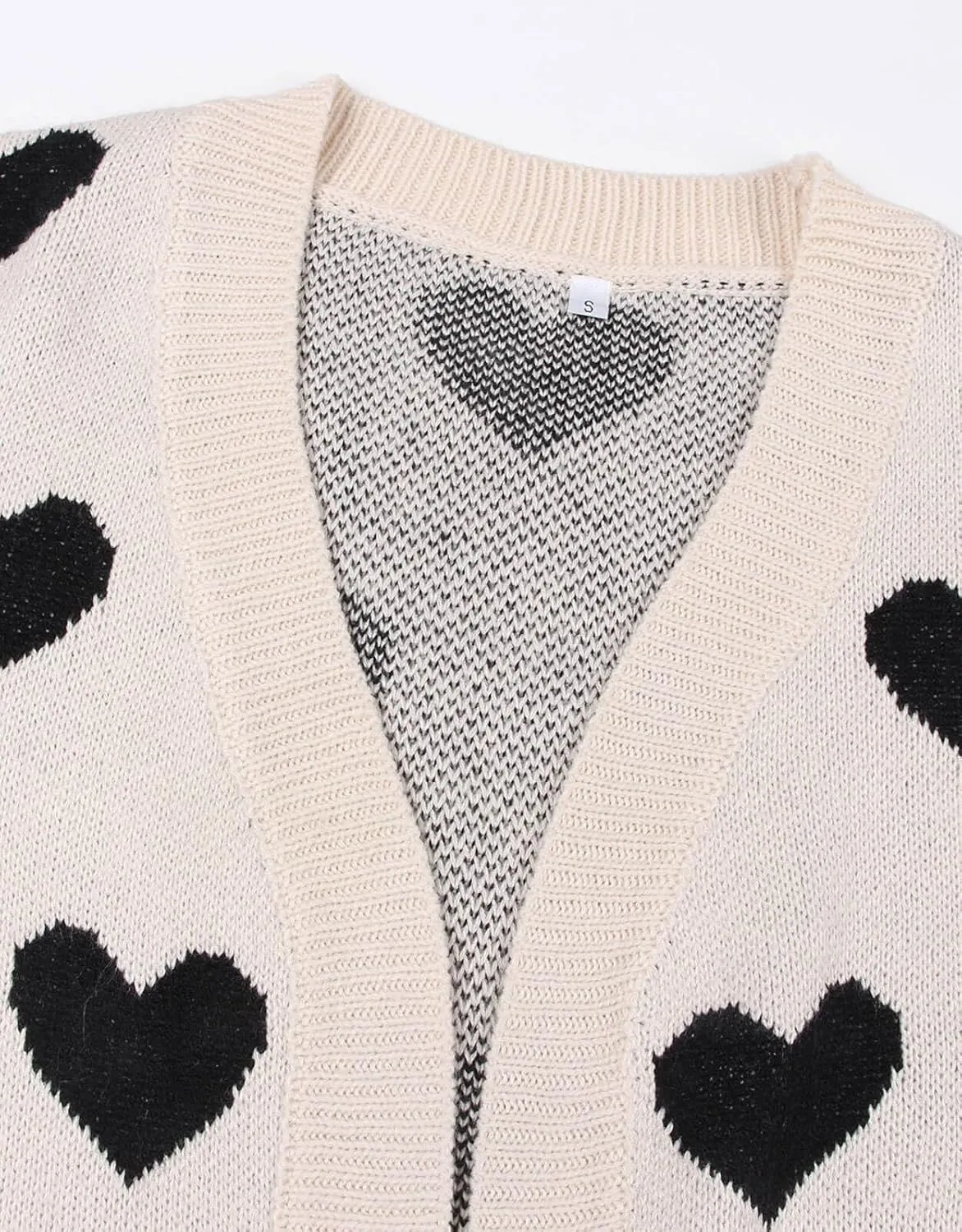 Alsol Lamesa Women's Long Sleeve Cute Cardigan Sweaters V Neck Open Front Ribbed Knit Heart Sweater Coat