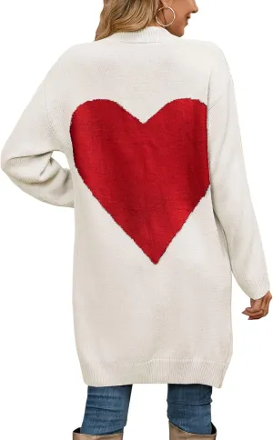 Alsol Lamesa Women's Long Sleeve Cute Cardigan Sweaters V Neck Open Front Ribbed Knit Heart Sweater Coat