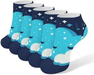 Animated White Clouds Ankle Socks Soft Breathable No Show Socks Comfortable Cotton Low Cut Casual Socks for Women Men 5 Pairs