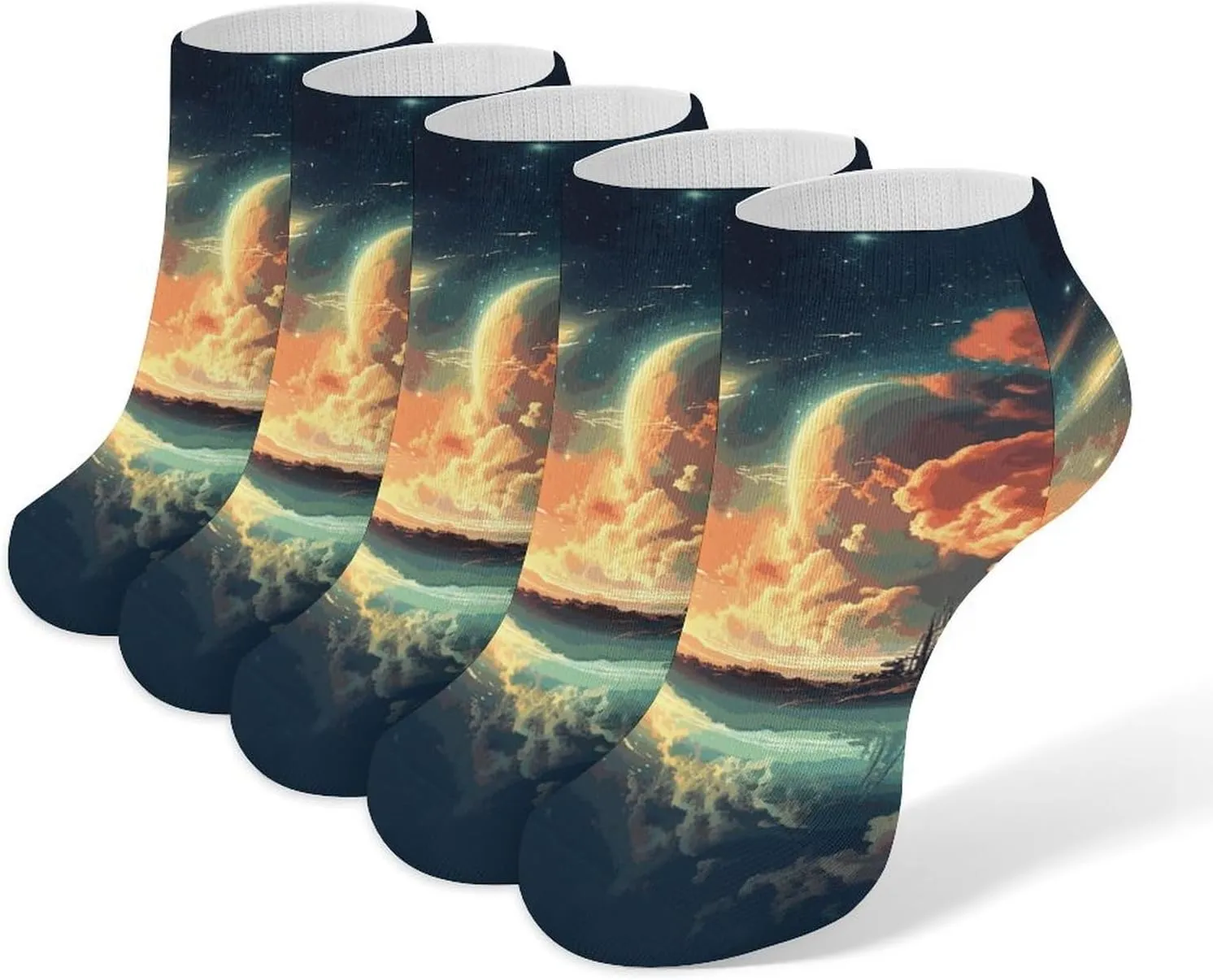 Anime Sky Ankle Socks Soft Breathable No Show Socks Comfortable Cotton Low Cut Casual Socks for Women Men 5 Pairs