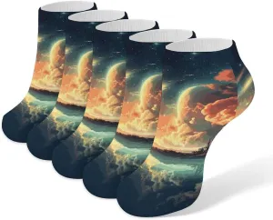 Anime Sky Ankle Socks Soft Breathable No Show Socks Comfortable Cotton Low Cut Casual Socks for Women Men 5 Pairs