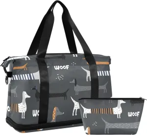 Art Vintage Floral Waterproof Weekend Travel Bag for Women with Wet Pocket and Shoes Compartment Large Duffel Bag, Cute Cartoon Dachshund, one size
