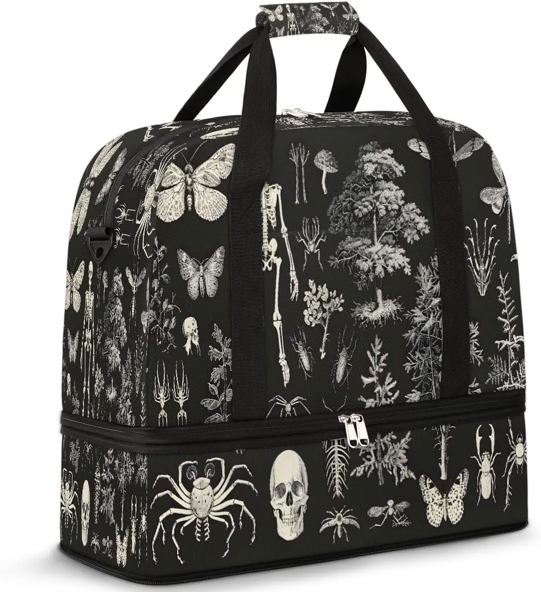 Artistic Halloween Skull Travel Duffle Bags With Shoes Compartment for Women Men Weekender Overnight Bag Foldable Sports Tote Gym Carry On Luggage Handlebag for Travel Yoga Hospital Workout