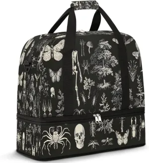 Artistic Halloween Skull Travel Duffle Bags With Shoes Compartment for Women Men Weekender Overnight Bag Foldable Sports Tote Gym Carry On Luggage Handlebag for Travel Yoga Hospital Workout