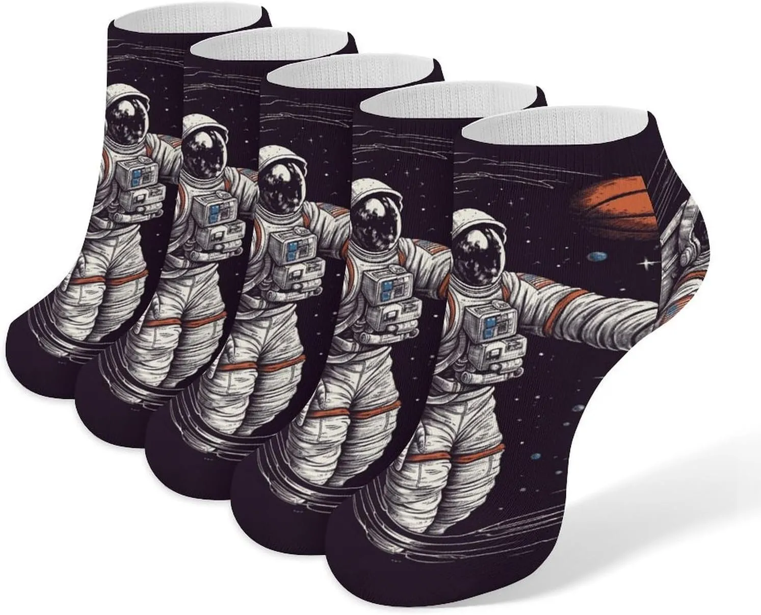 Astronaut Space Basketball Ankle Socks Soft Breathable No Show Socks Comfortable Cotton Low Cut Casual Socks for Women Men 5 Pairs