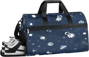 Astronaut Space Shuttle Gym Bag for Men Women Fitness Workout Sports Duffle Bag with Shoes Compartment Water Resistant Overnight Weekender Duffel Bag