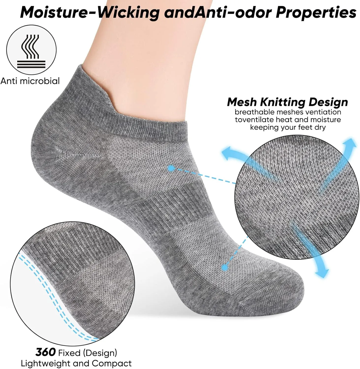 ATBITER Ankle Socks Womens and Men Thin Athletic Running Low Cut No Show Socks With Heel Tab 6-10 Pairs