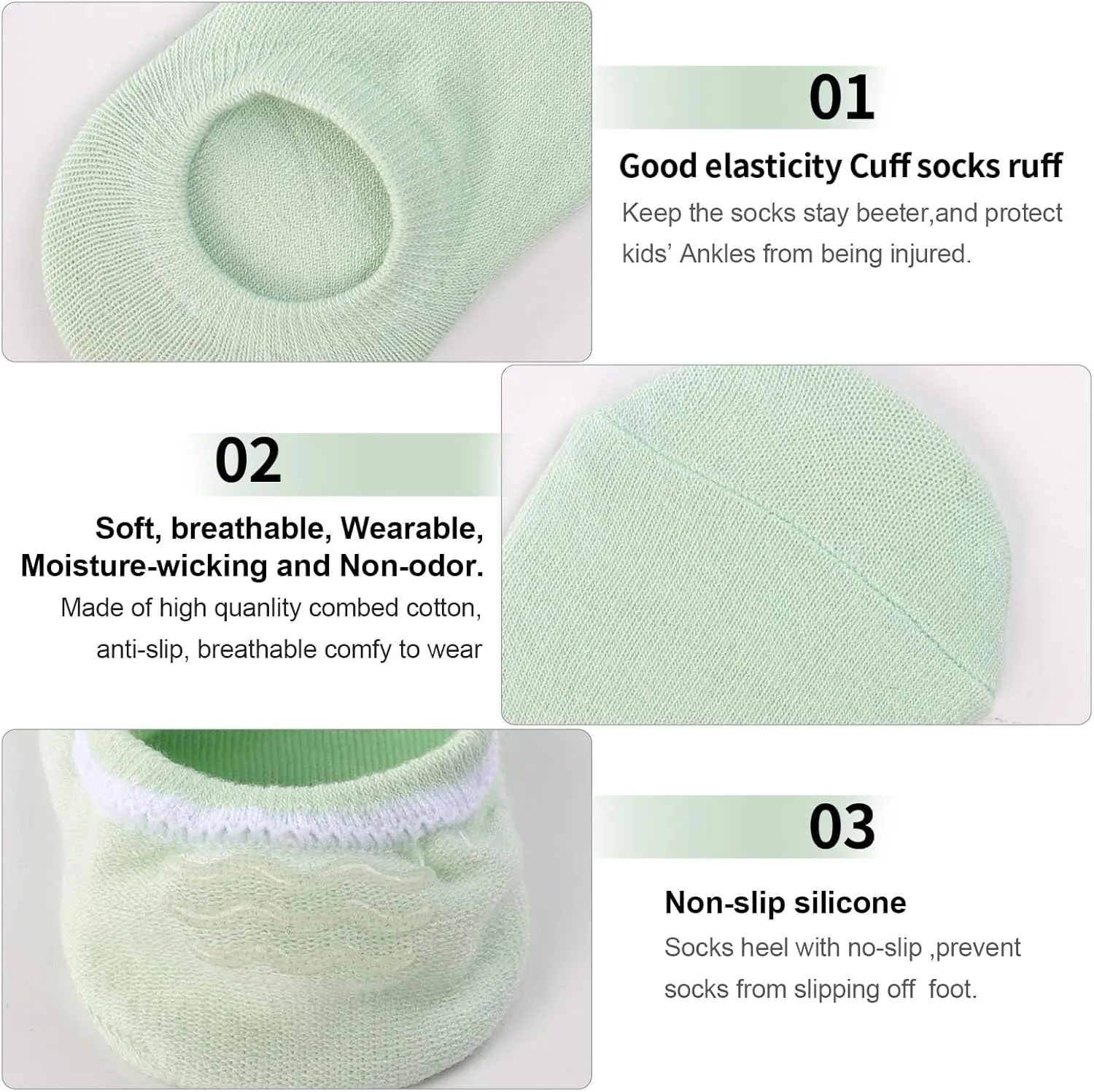 Auranso Girls No Show Socks Toddler Kids Boys Anti Slip Low Cut Socks 10 Pack