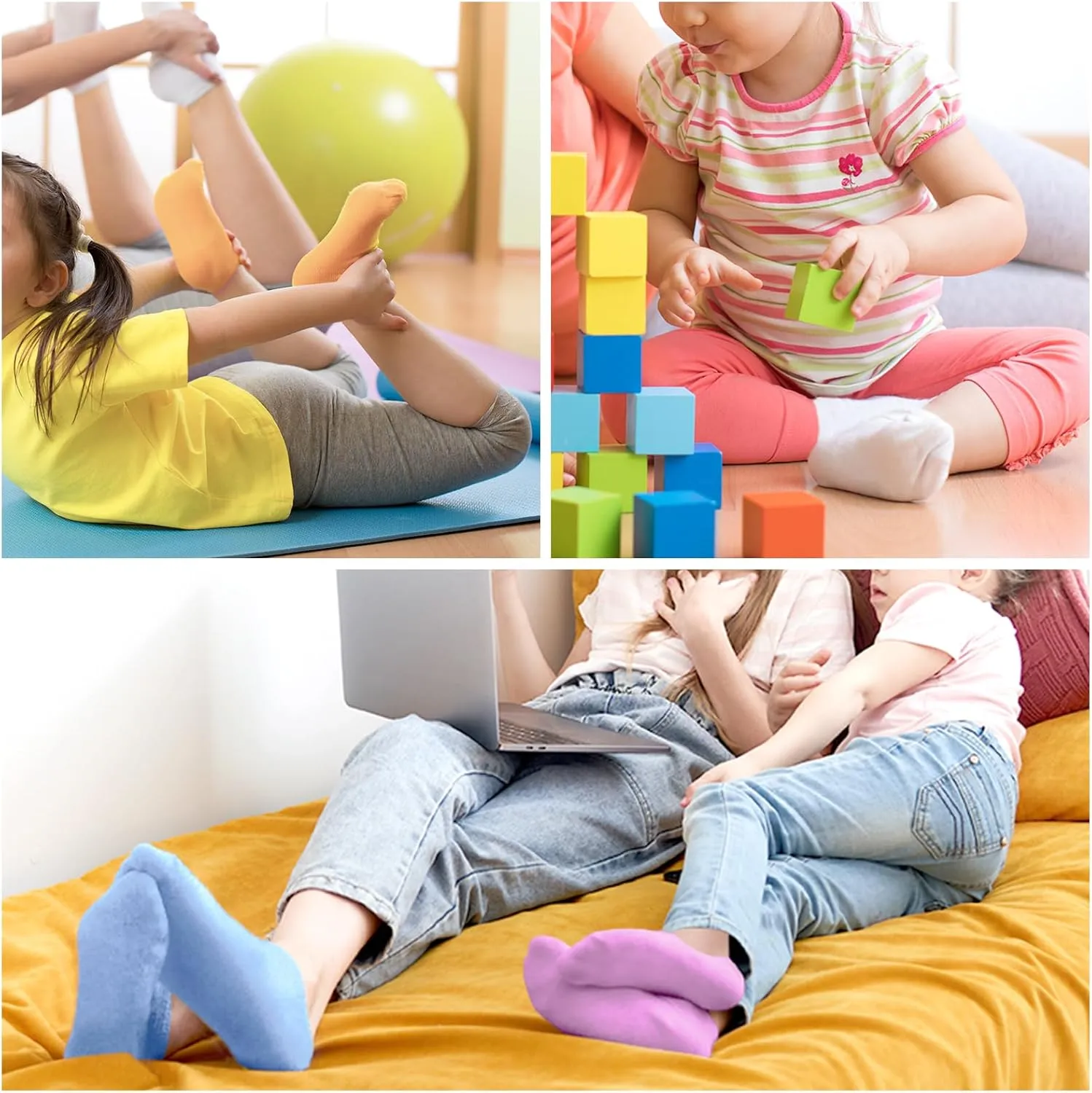 Auranso Girls No Show Socks Toddler Kids Boys Anti Slip Low Cut Socks 10 Pack