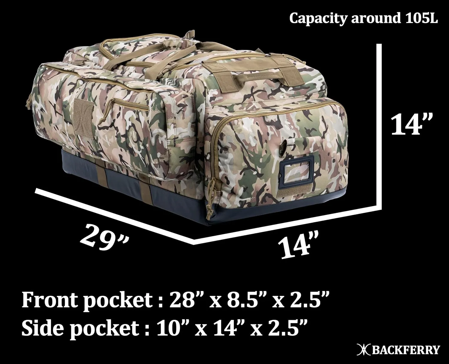 BACKFERRY Large Duffle Bag Duffel Pack with Backpack Shoulder Straps and Shoes Compartment 105L for Sports Travel Hunting Camping., AT Camo