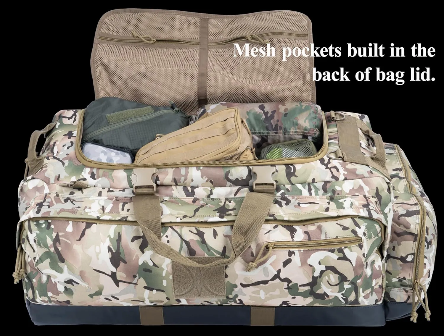 BACKFERRY Large Duffle Bag Duffel Pack with Backpack Shoulder Straps and Shoes Compartment 105L for Sports Travel Hunting Camping., AT Camo