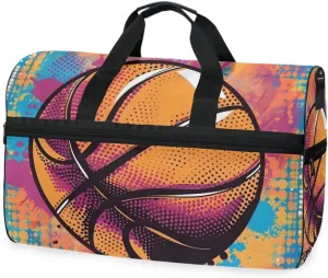 Basketball Pop Art Design Travel Duffel Bag Luggage Sports Gym Bags With Shoes Compartment Large Capacity Lightweight Duffle Bag For Men Women
