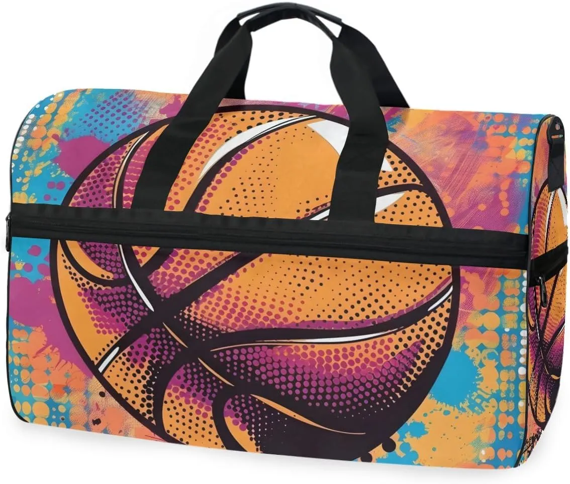 Basketball Pop Art Design Travel Duffel Bag Luggage Sports Gym Bags With Shoes Compartment Large Capacity Lightweight Duffle Bag For Men Women