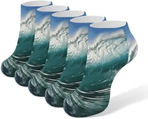 Big Ocean Wave Ankle Socks Soft Breathable No Show Socks Comfortable Cotton Low Cut Casual Socks for Women Men 5 Pairs