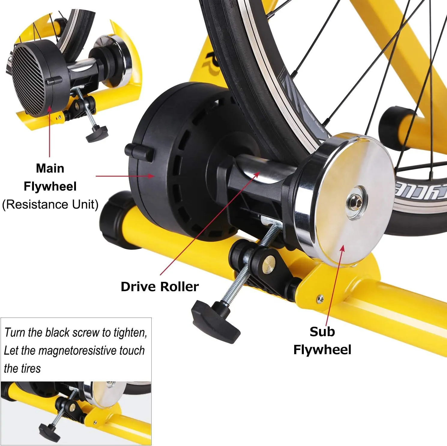 Bike Trainer, Magnetic Bicycle Stationary Stand for Indoor Exercise Riding, 26-29" & 700C Wheels, Quick Release Skewer & Front Wheel Riser Block Included