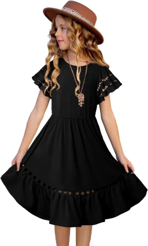blibean Tween Girls Embroidery Sleeve Dress Summer Outfits 6-15 Years