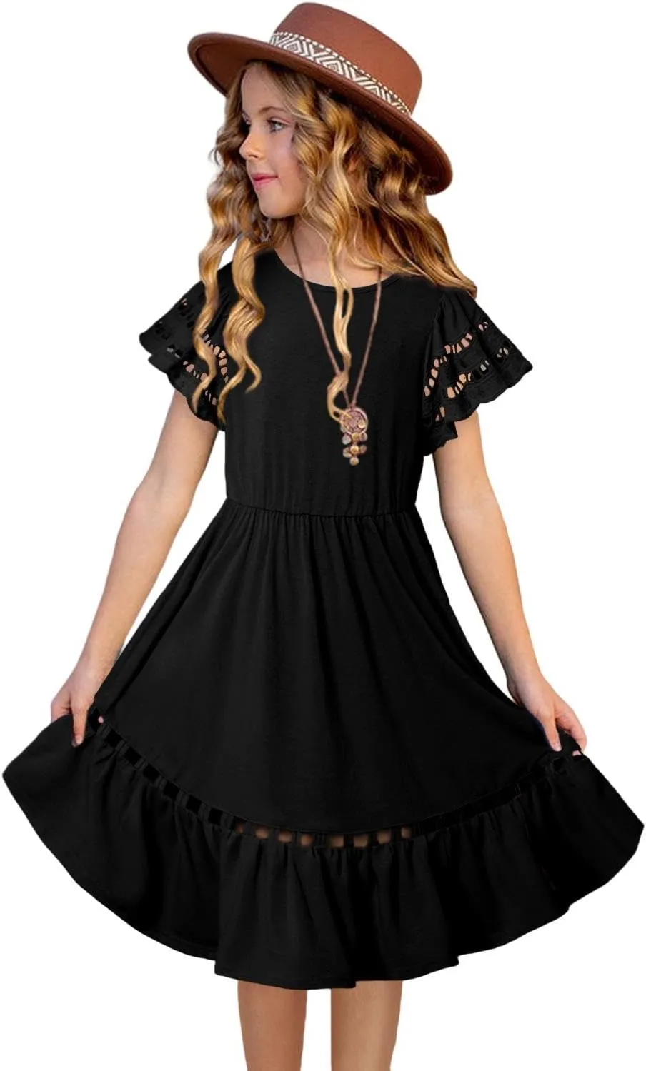 blibean Tween Girls Embroidery Sleeve Dress Summer Outfits 6-15 Years