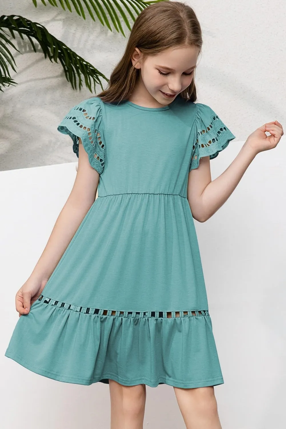 blibean Tween Girls Embroidery Sleeve Dress Summer Outfits 6-15 Years