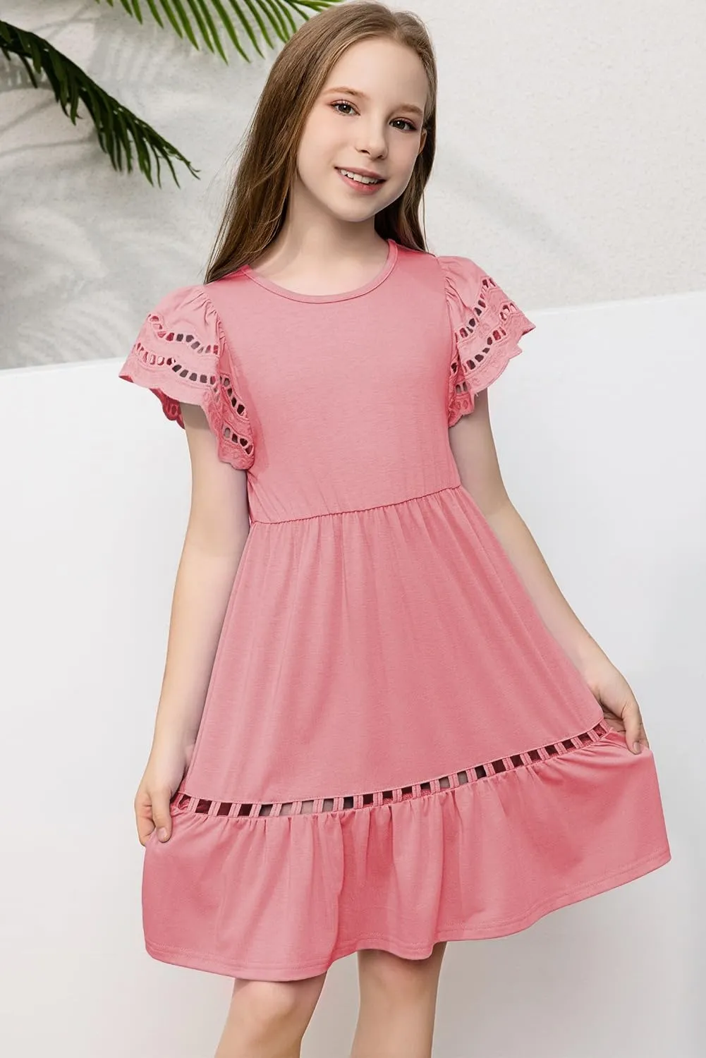blibean Tween Girls Embroidery Sleeve Dress Summer Outfits 6-15 Years