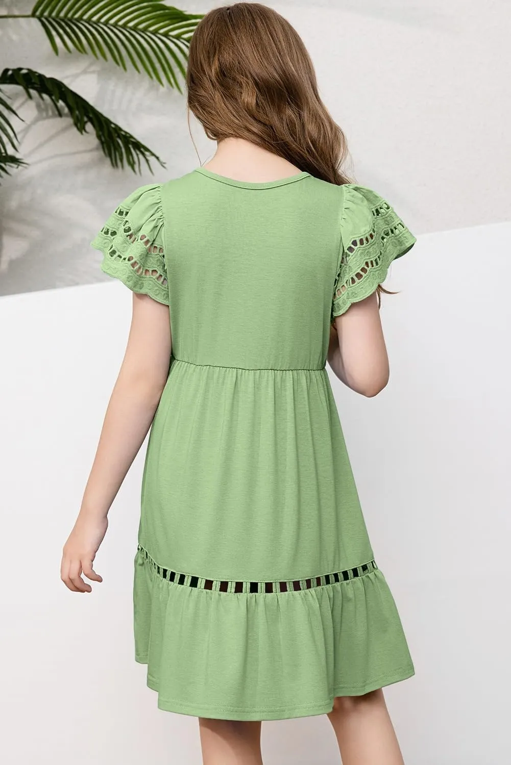 blibean Tween Girls Embroidery Sleeve Dress Summer Outfits 6-15 Years