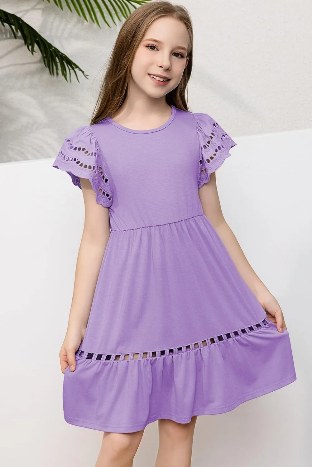 blibean Tween Girls Embroidery Sleeve Dress Summer Outfits 6-15 Years