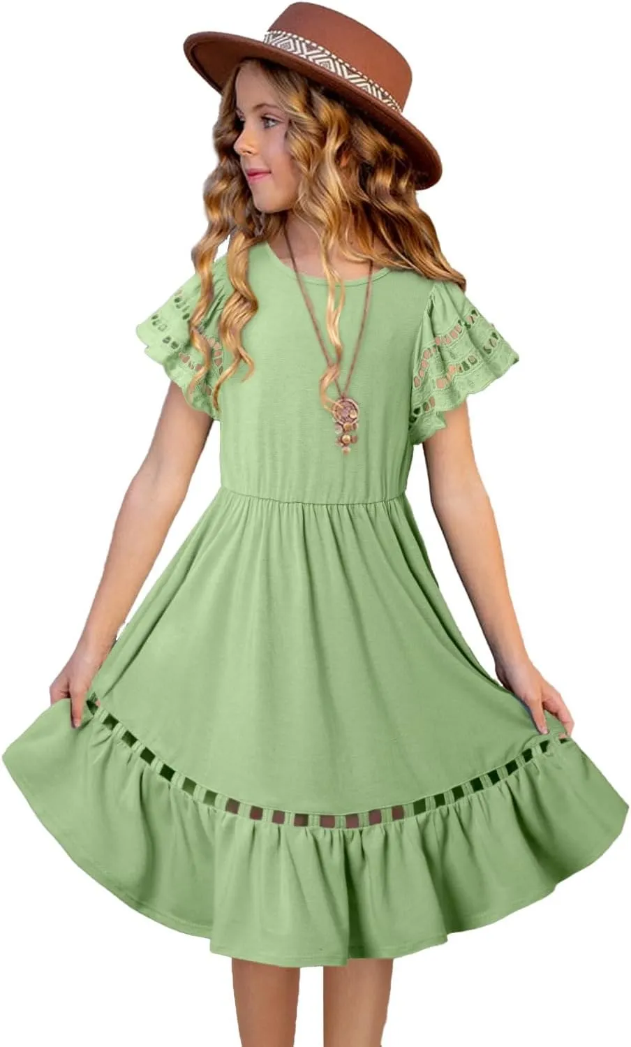 blibean Tween Girls Embroidery Sleeve Dress Summer Outfits 6-15 Years