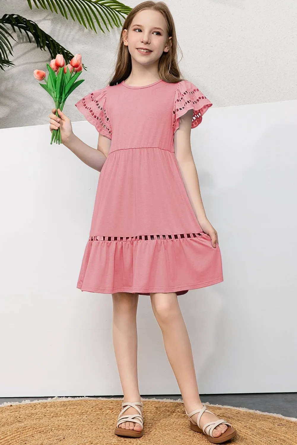 blibean Tween Girls Embroidery Sleeve Dress Summer Outfits 6-15 Years