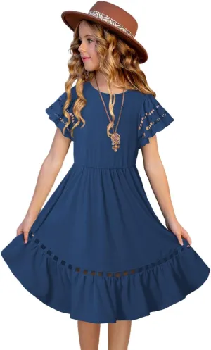 blibean Tween Girls Embroidery Sleeve Dress Summer Outfits 6-15 Years