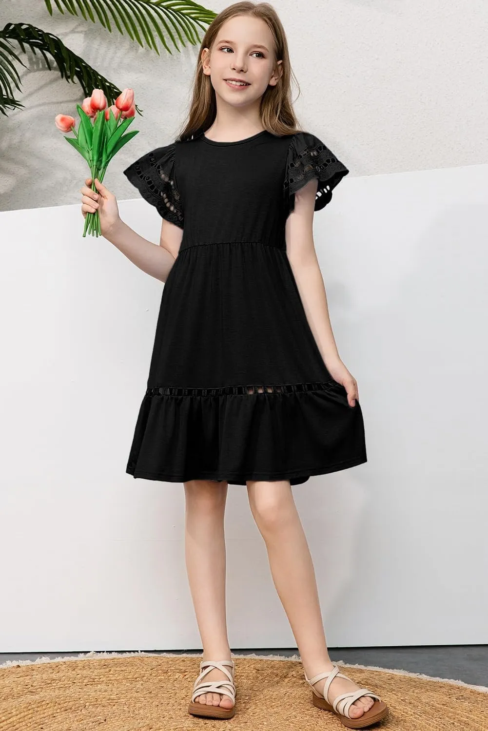 blibean Tween Girls Embroidery Sleeve Dress Summer Outfits 6-15 Years
