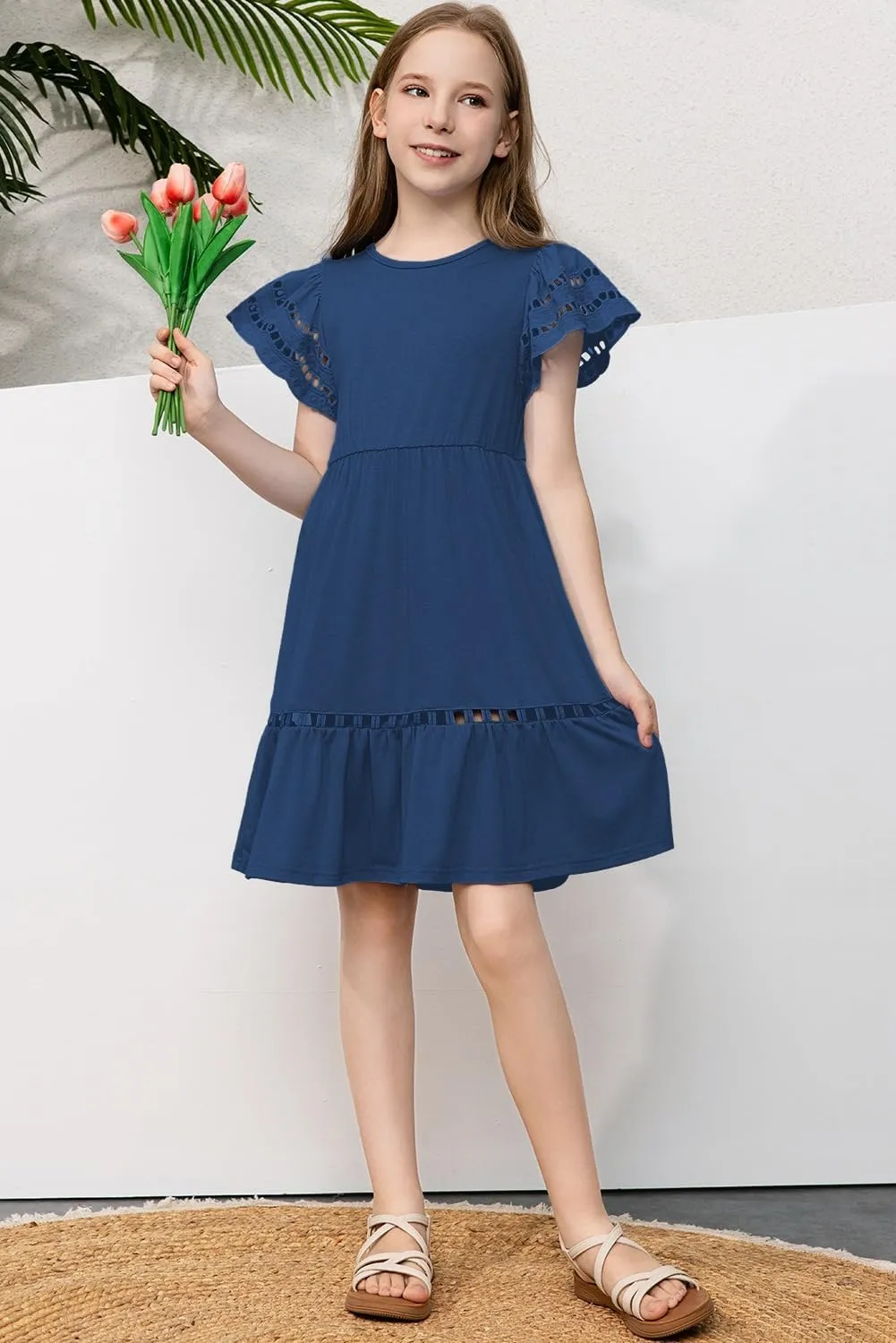 blibean Tween Girls Embroidery Sleeve Dress Summer Outfits 6-15 Years