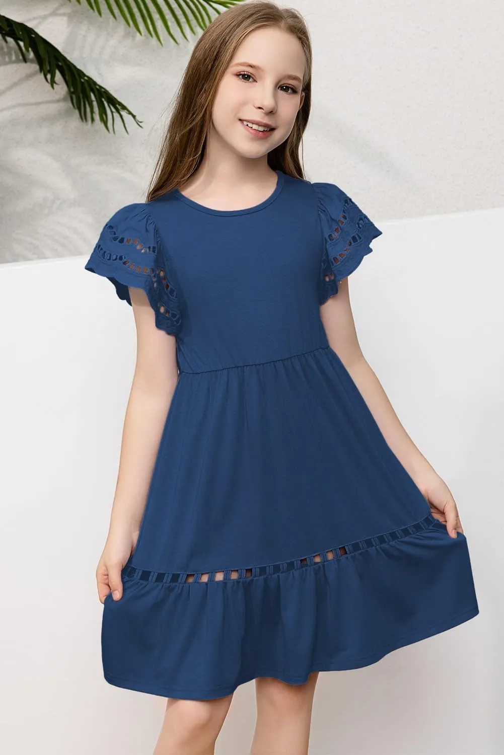 blibean Tween Girls Embroidery Sleeve Dress Summer Outfits 6-15 Years