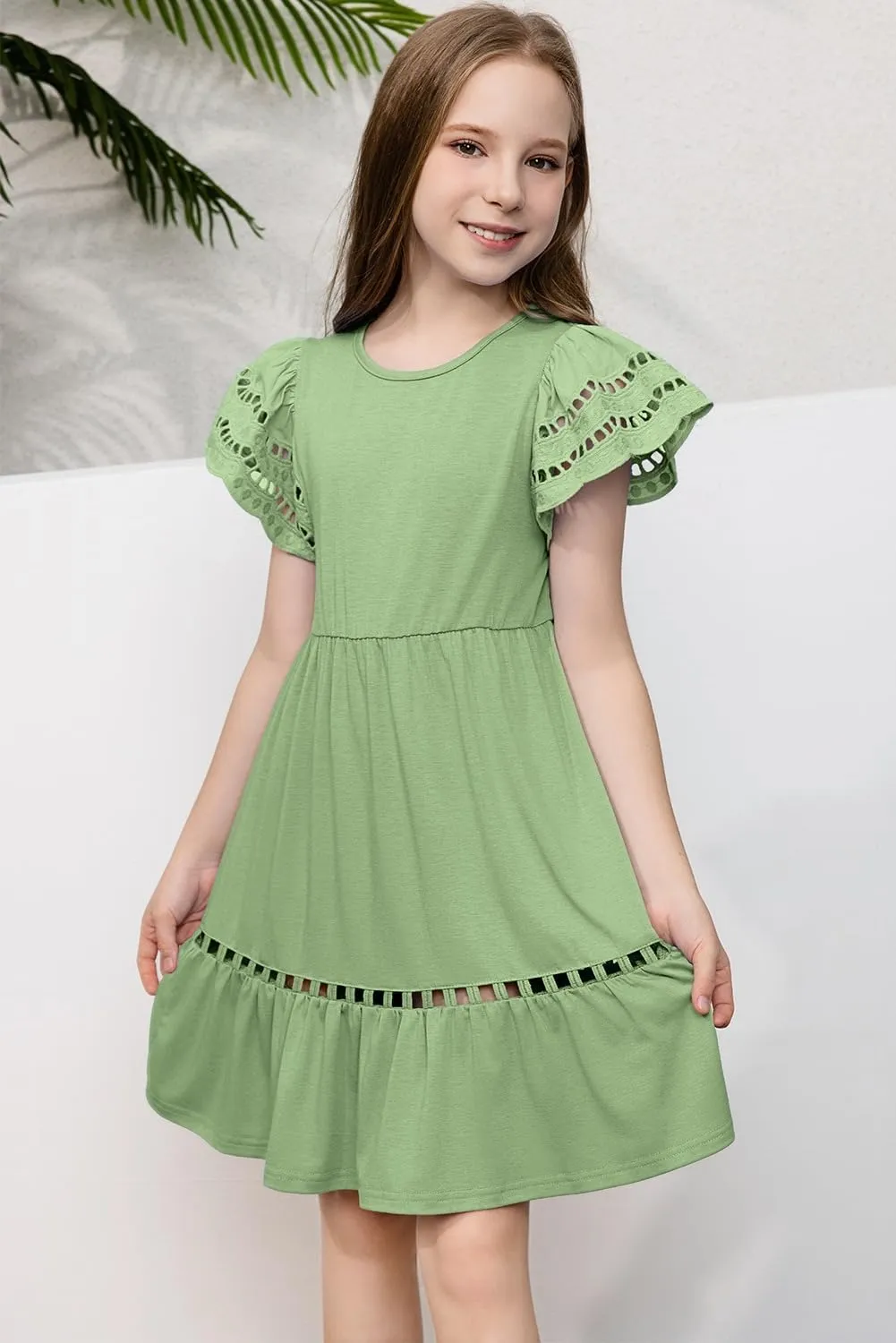 blibean Tween Girls Embroidery Sleeve Dress Summer Outfits 6-15 Years