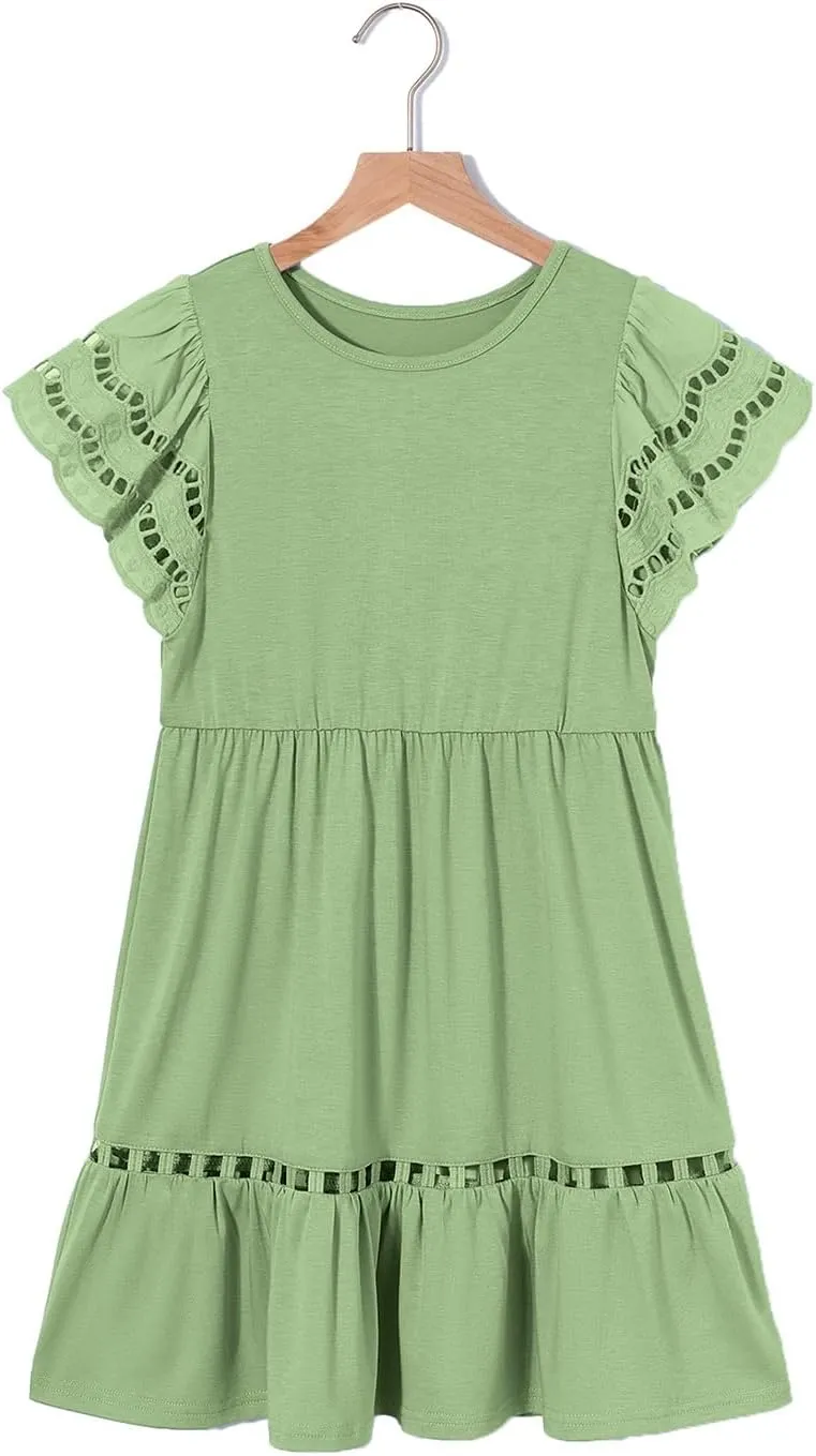 blibean Tween Girls Embroidery Sleeve Dress Summer Outfits 6-15 Years