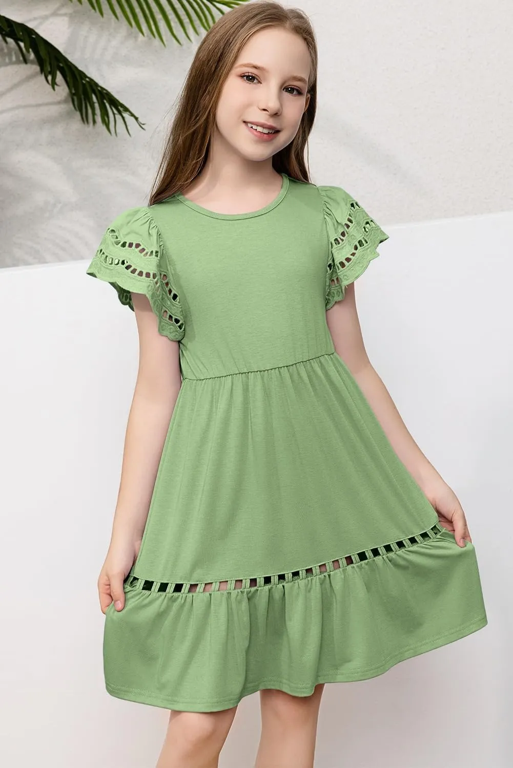 blibean Tween Girls Embroidery Sleeve Dress Summer Outfits 6-15 Years