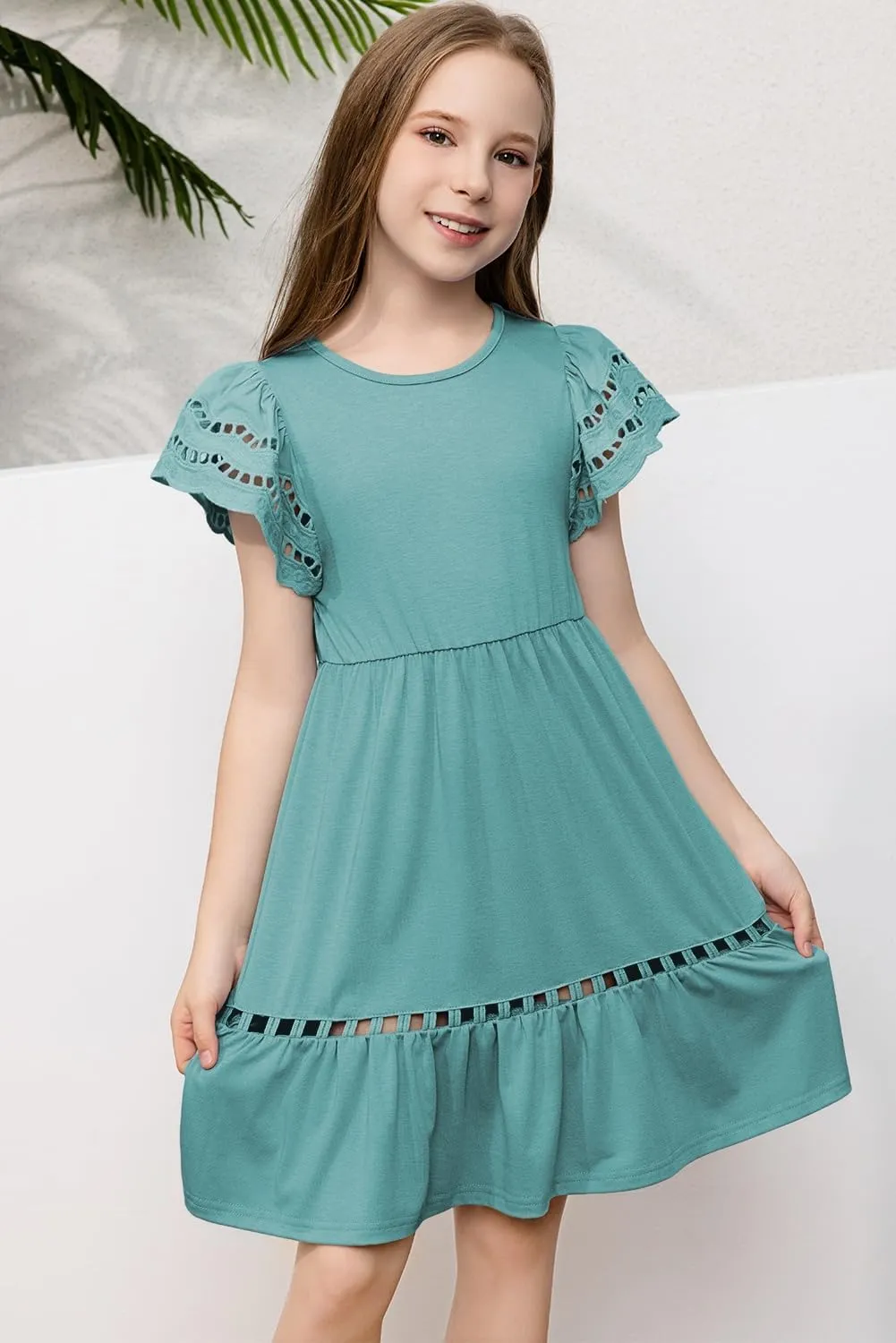 blibean Tween Girls Embroidery Sleeve Dress Summer Outfits 6-15 Years