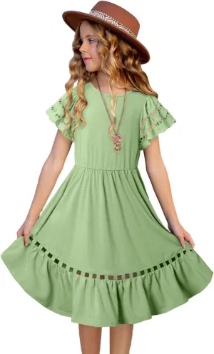 blibean Tween Girls Embroidery Sleeve Dress Summer Outfits 6-15 Years