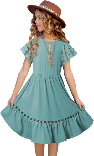 blibean Tween Girls Embroidery Sleeve Dress Summer Outfits 6-15 Years