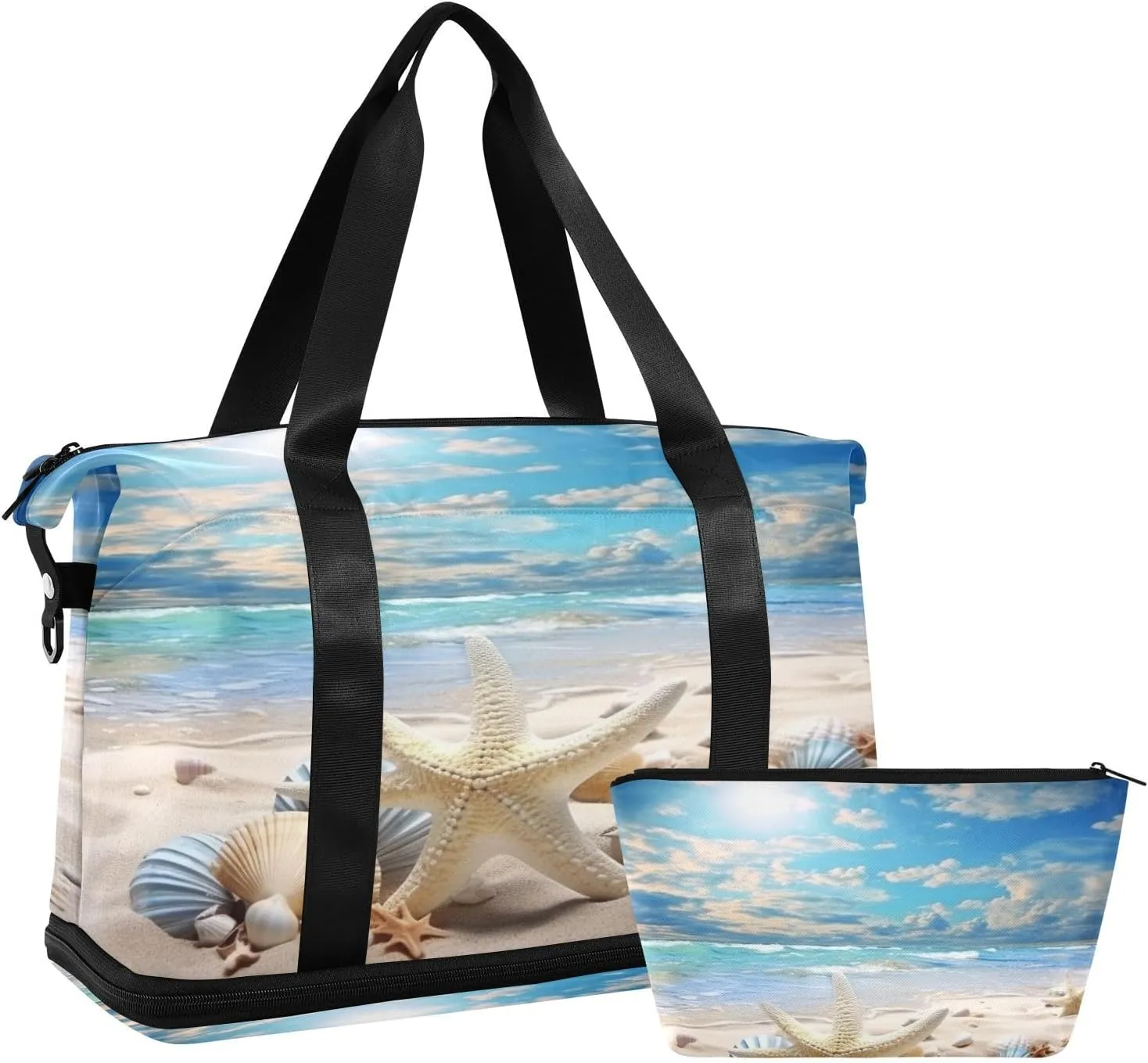 Blue Sky and Sea Gym Bag for Men Women with Shoes Compartment & Wet Pocket Sport Travel Duffel Bag Waterproof Weekender Overnight Bag