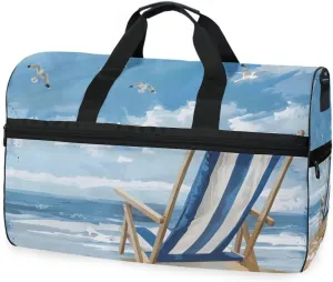 Blue Sky Beach Chair Travel Duffel Bag Luggage Sports Gym Bags With Shoes Compartment Large Capacity Lightweight Duffle Bag For Men Women