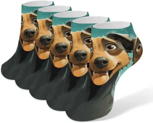 Brown Dog Pattern Ankle Socks Soft Breathable No Show Socks Comfortable Cotton Low Cut Casual Socks for Women Men 5 Pairs
