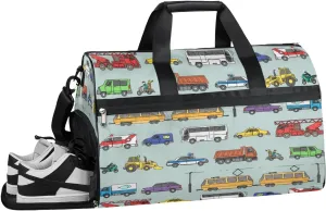 Car Cartoons Resistant Sports Gym Bag for Women Men Travel Duffel bag with Wet Pocket & Shoes Compartment Waterproof Weekender Bag 19.7"x9.9"x13"