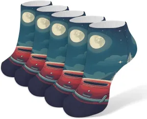 Car on Night Road Ankle Socks Soft Breathable No Show Socks Comfortable Cotton Low Cut Casual Socks for Women Men 5 Pairs