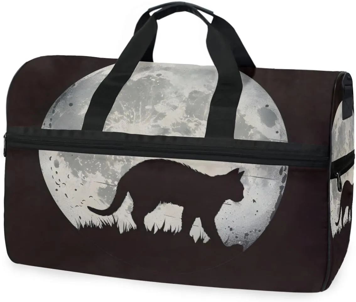 Cat Silhouette Moon Travel Duffel Bag Luggage Sports Gym Bags With Shoes Compartment Large Capacity Lightweight Duffle Bag For Men Women