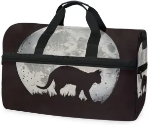 Cat Silhouette Moon Travel Duffel Bag Luggage Sports Gym Bags With Shoes Compartment Large Capacity Lightweight Duffle Bag For Men Women