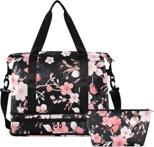 Cherry Blossom Floral Weekender Bags for Women Men Travel Bag with Shoes Compartment Toiletry Bag Large Duffel Bag for Gym Travel Sports